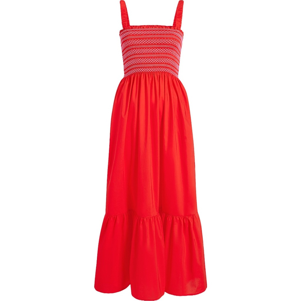 Hill House Red Smocked Midi Dress